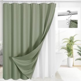 72"W x 78"H Sage Green Waffle Textured 3 in 1 Shower Curtain Set