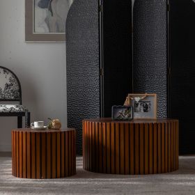 Round Wood Coffee Table for Living Room for Small Space Apartment and No Need Assembly