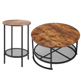 3 Pieces Round Coffee Table Sets, 31.5 in Industrial Living Room Table with 2 End Side Tables