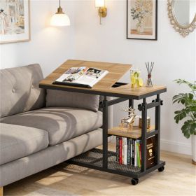 Adjustable height C table, mobile side table, home office desk, coffee table, suitable for small spaces