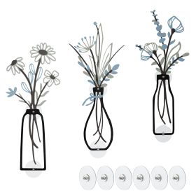 3 Pieces Metal Flowers Wall Arts - Rustic Farmhouse Decor Minimalist Flower Wall Decors for Living Room Bathroom Kitchen Bedroom Dining Room - Ho