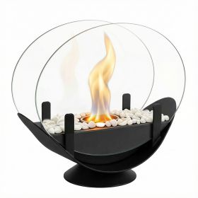 Oval Glass Large Tabletop Fireplace 11.2" Portable Fire Bowl Pot Clean Burning Fireplace for Indoor Outdoor Patio Parties Events(Black)