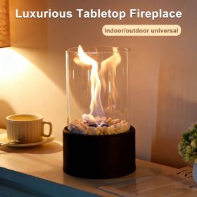 Round Glass Large Tabletop Fireplace 11" H Portable Fire Bowl Pot Clean Burning Firepit Indoor Outdoor Patio Parties Events