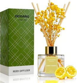Reed Diffuser Set - 3.38 fl oz Lemon Verbena Premium Scented Oil with Preserved Baby's Breath & Cotton 6 Sticks | Long-Lasting Aromatherapy for H