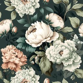Dark Green White Peonies Vintage Floral Peel and Stick Wallpaper Wall Decor Self Adhesive Wall Paper Stick on Easy Peel Off Contact for Renter Ap