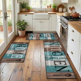 Turquoise Teal Kitchen Rugs Sets of 3, Non Slip Washable Farmhouse Kitchen Mats for Floor