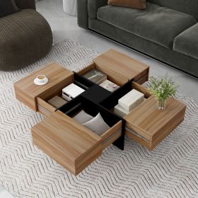 Unique Design Coffee Table with 4 Hidden Storage Compartments, Square Cocktail Table with Extendable Sliding Tabletop