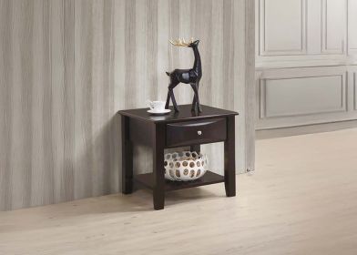 Simple Modern Look Wooden 1pc End Table Living Room Sofa Side Table Veneer Drawer And Shelf