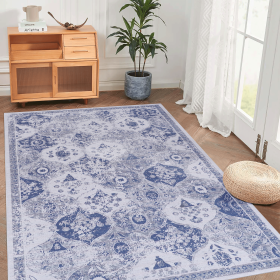 Blue Area Rug 5x8, Washable Rug, Low-Pile, Non-Slip, Non-Shedding, Foldable, Kid & Pet Friendly - Area Rugs for living room, bedroom