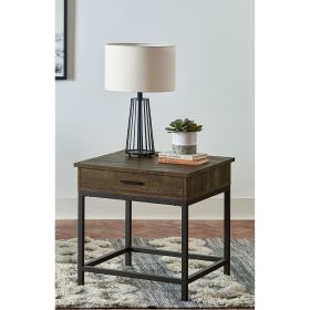 Brown Oak and Sandy Black Square End Table