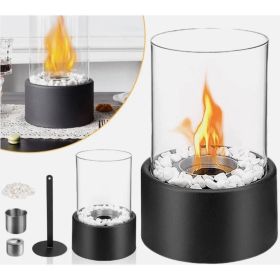 Bioethanol Cylindrical Fireplace Modern Tabletop Freestanding Decorative Fireplace Fire Column Made of Stainless Steel and Glass Patio Fireplace