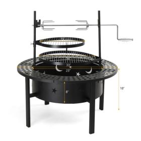g33 Inch Outdoor Fire Pit With 2 Cooking Grills, Wood Burning Firepit With Removable Swivel Grill, For Backyard Deck Bonfire Patio Picnic, Black (Option: defaulttitle)