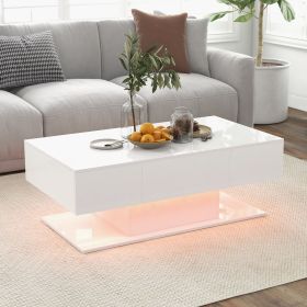 Modern LED Coffee Table with 20 Color LED Lights and 2 Storage Drawers (Color: White)