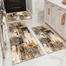 Three-piece kitchen rug set, non-slip and washable, abstract pattern kitchen hallway rug, soft and comfortable, suitable for sinks, floors, entra (Main Color: White, Main Material: Polyester)