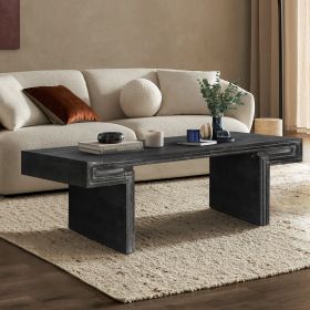 American Vintage Industrial Coffee Table, Premium Reclaimed Wood Texture Rectangular Design, Double-Tier Structure with Rustic Finish (Color: as Pic)